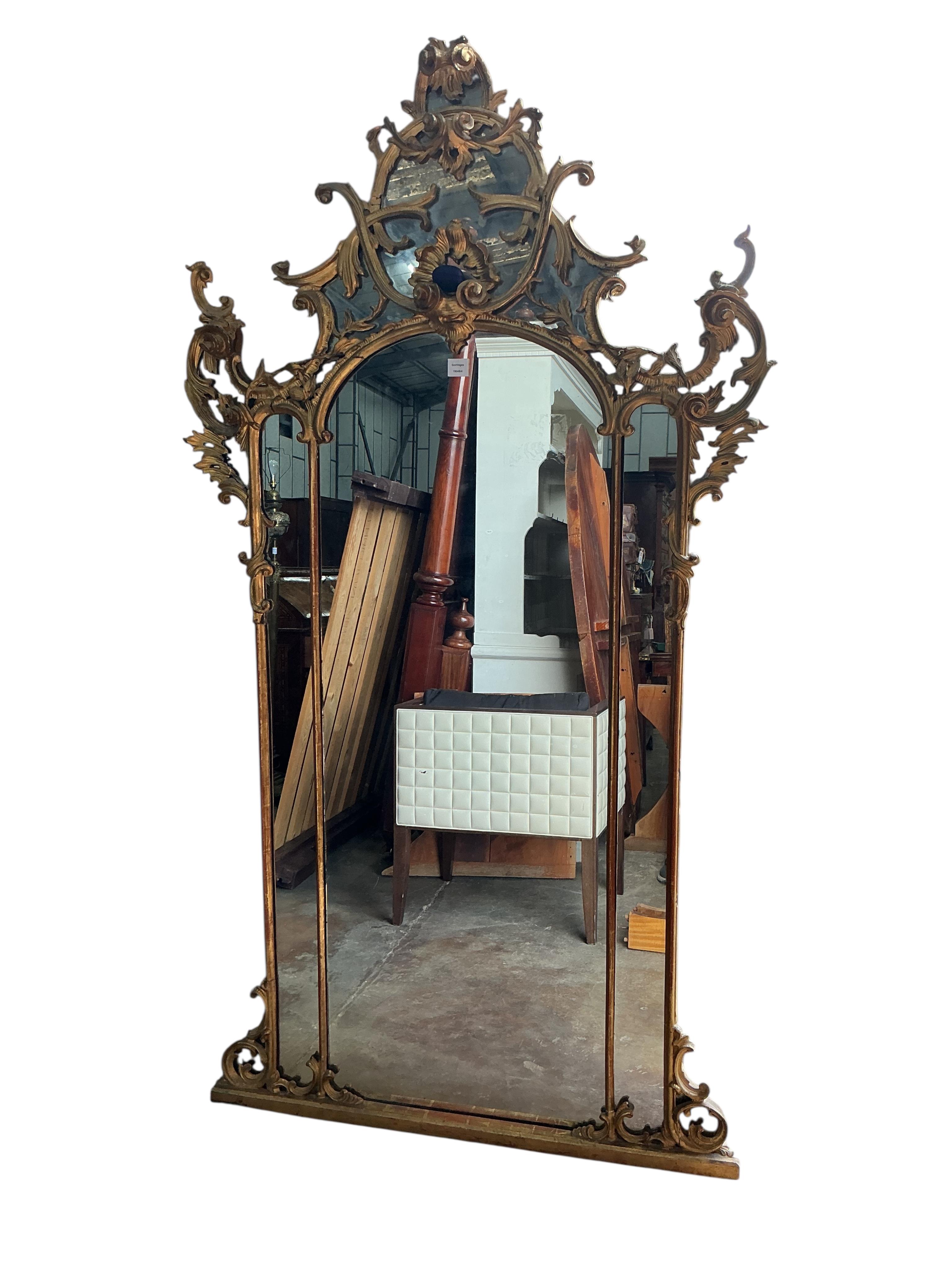 A 19th century carved giltwood and composition overmantel mirror, width 114cm, height 205cm